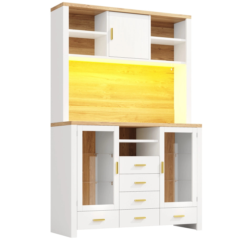 Buffet 120x40x188 cm con illuminazione LED; in MDF; bianco effetto legno