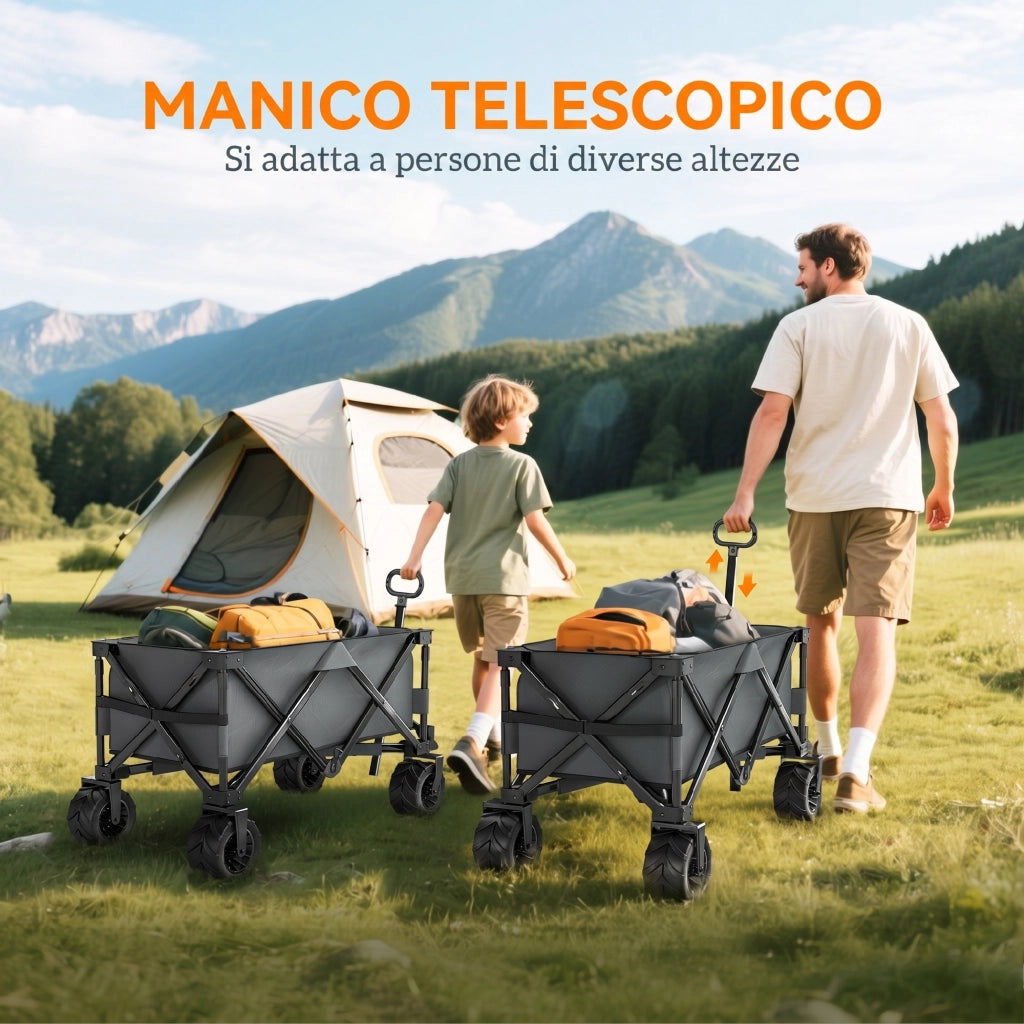 Carrello da Giardino ¨C zephmum ¨C Grigio, Metallo, Tessuto Oxford, 108x55 cm