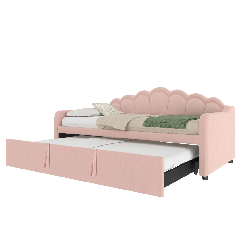 Letto imbottito pieghevole con luci LED 90x200 cm velluto rosa