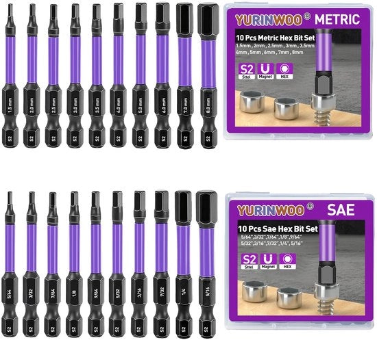 Set di chiavi inglesi a 20 pezzi - testa a sei lobi - metrico/SAE - acciaio S2 temprato - punte CNC lavorate - magnetico