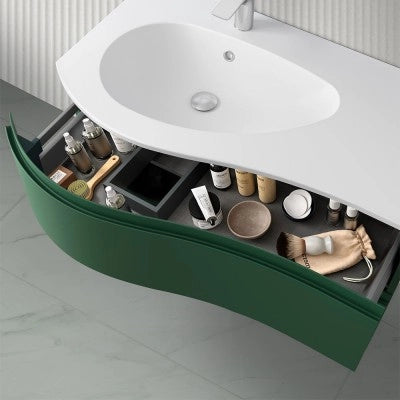Mobile bagno sospeso 90 cm Melody verde bosco con vasca a sinistra