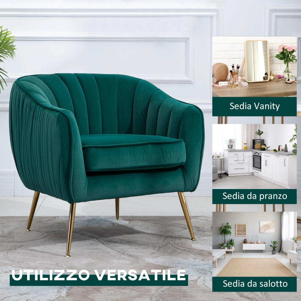 EasyComfort Poltrona da Salotto Imbottita con Braccioli e Schienale, Design Moderno, Gambe in Metallo, 71x72x73 cm, Verde