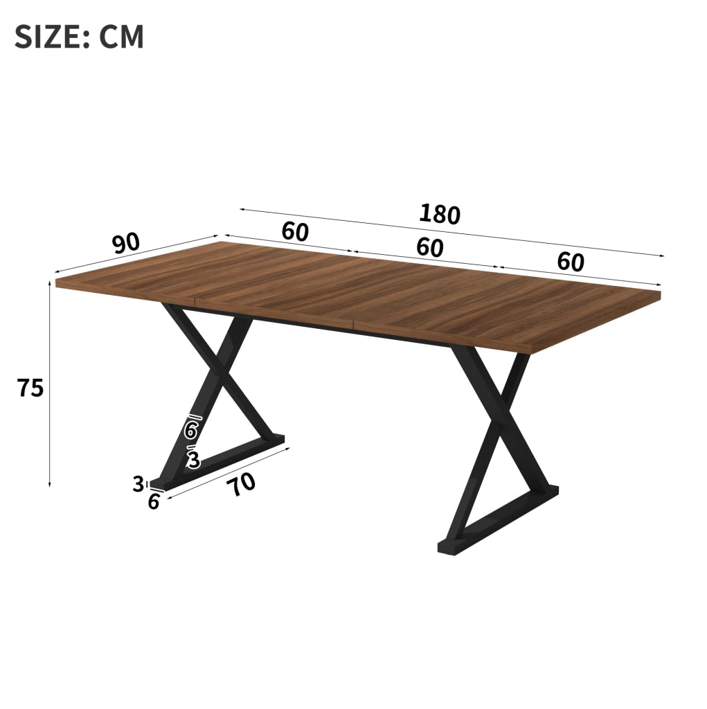 Tavolo da pranzo 180x90x75 cm; per 6-8 persone con gambe a X; MDF noce