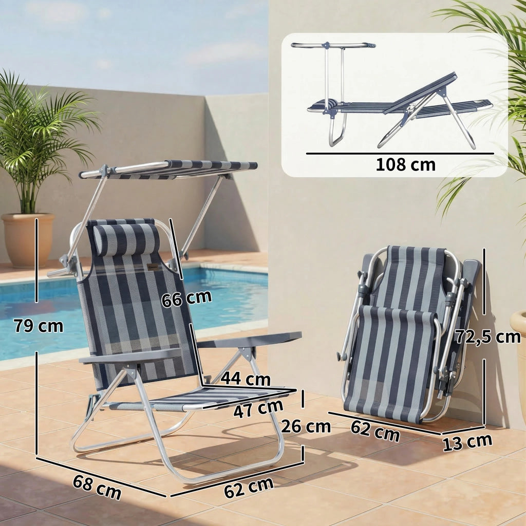 Sedia da Spiaggia Pieghevole con Tettoia ¨C zephmum ¨C Blu e Bianco