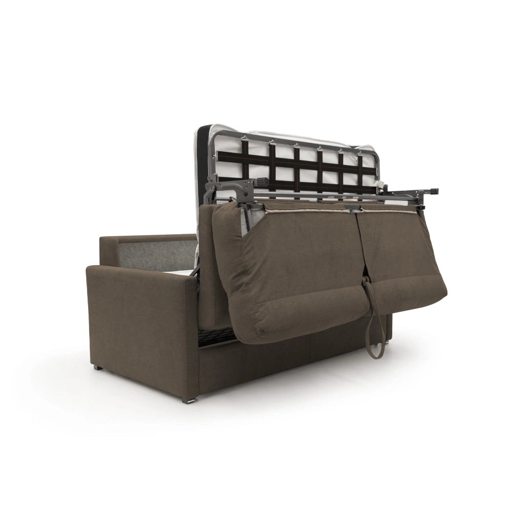 Margot Divano letto matrimoniale con schienale morbido alto in tessuto T02 176 cm (mat. 140x197) marrone