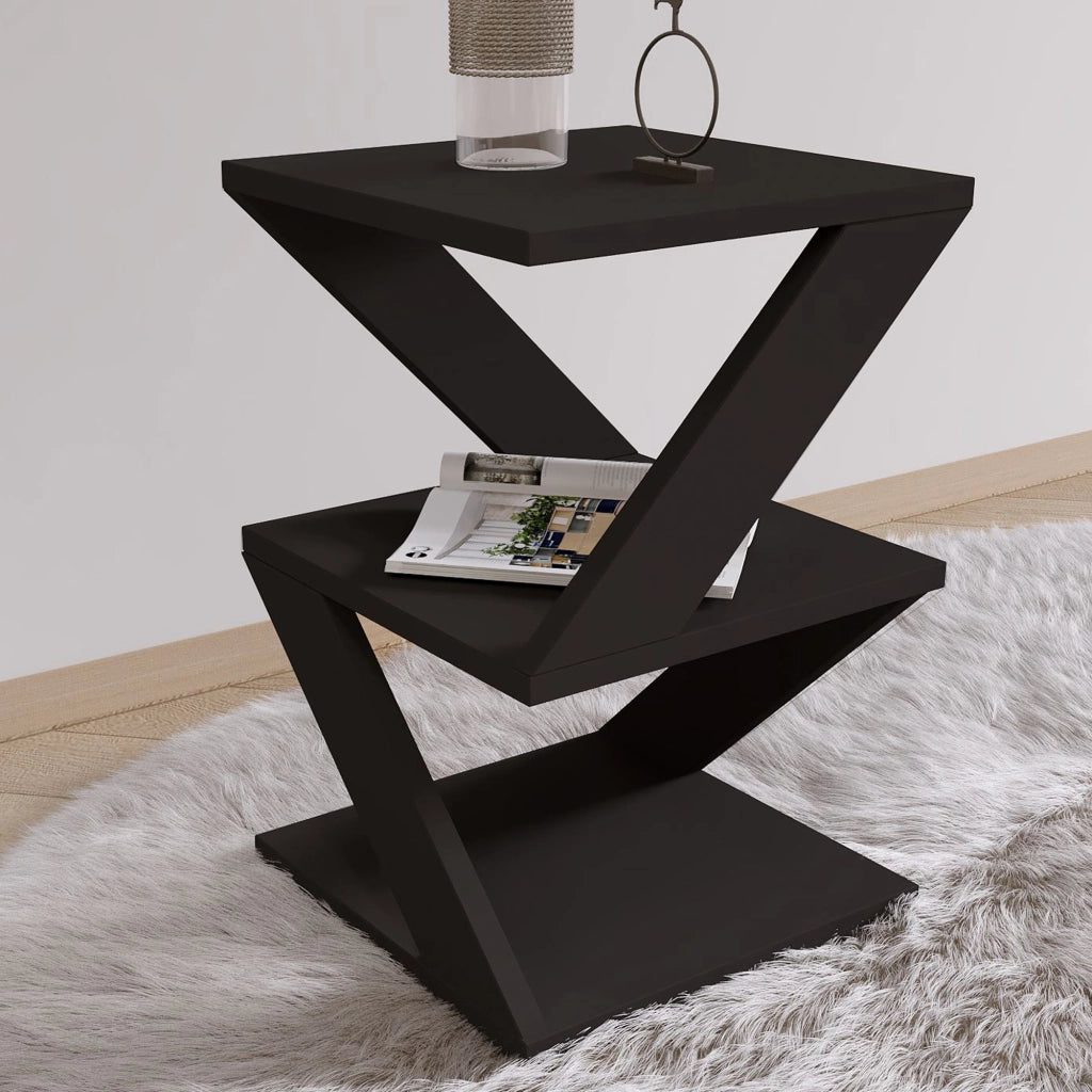 Serino, Tavolino da Salotto 2 Vani, 30x30x54h cm Nero