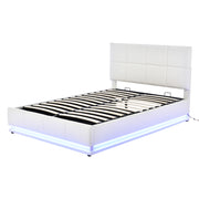 Letto Contenitore 140x200 cm; Letto Matrimoniale; con LED; in Ecopelle; Bianco