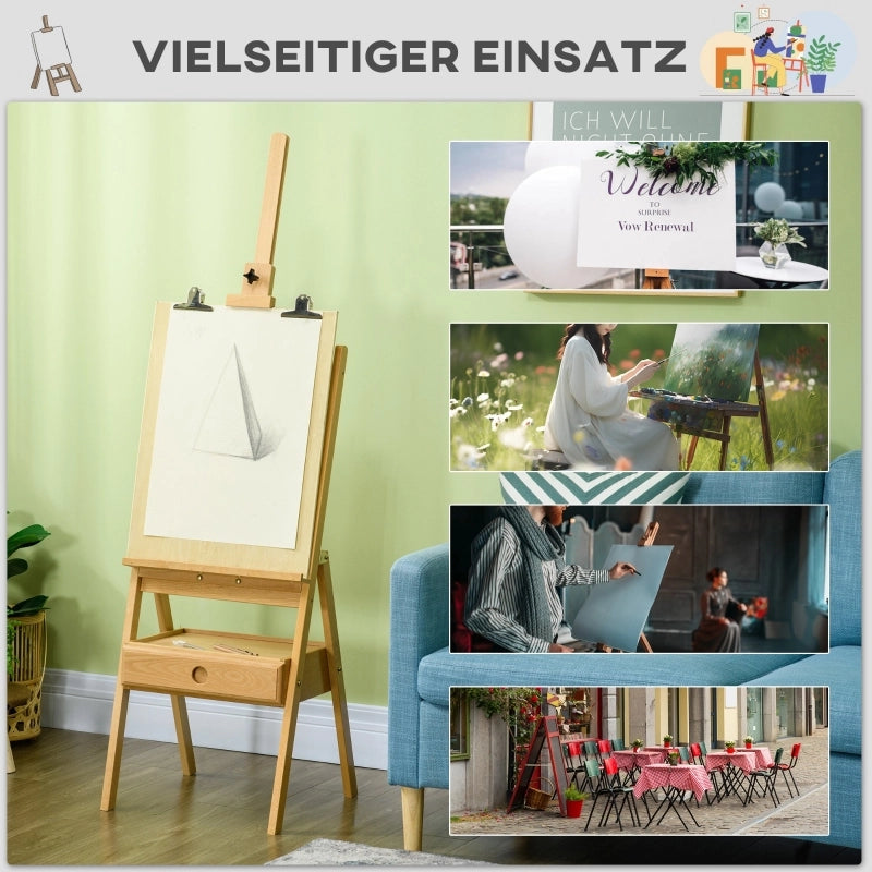 Cavalletto da artista, regolabile in altezza, con 1 cassetto, colore naturale + nero