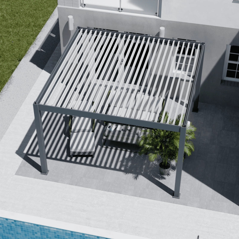 Pergola bioclimatica motorizzata OmbrÃ©a ELMO autoportante 4x4M - Antracite/bianco