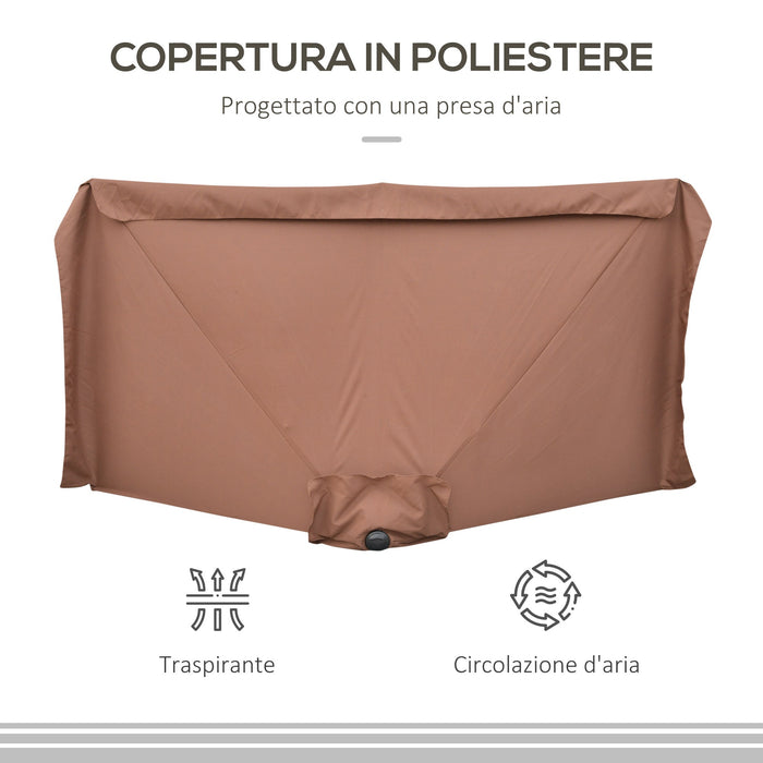 Mezzo Ombrellone da Giardino 230x130x249 cm in Metallo e Poliestere Caffè