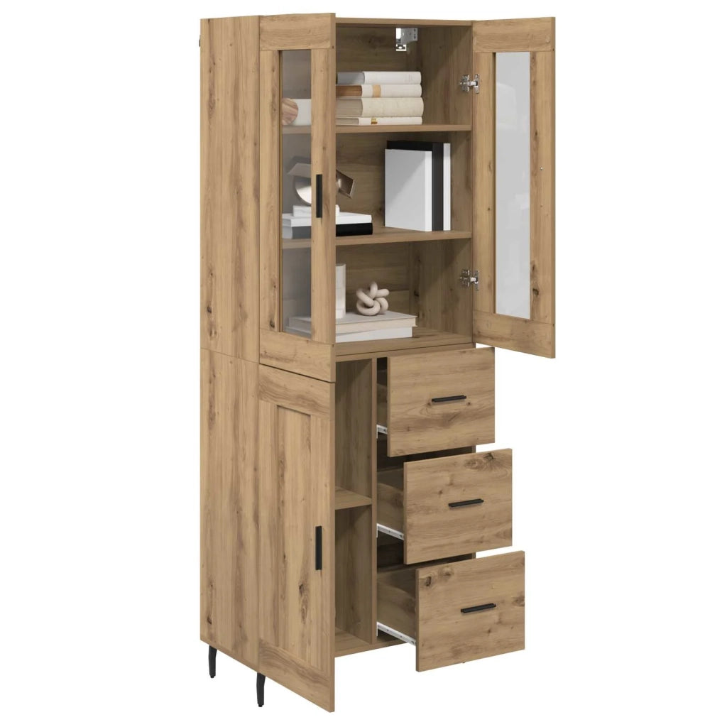 Credenza 2 pz-Set di 2 Buffet-Armadio da cucina Rovere artigianale Legno Stratificato e Vetro 318800