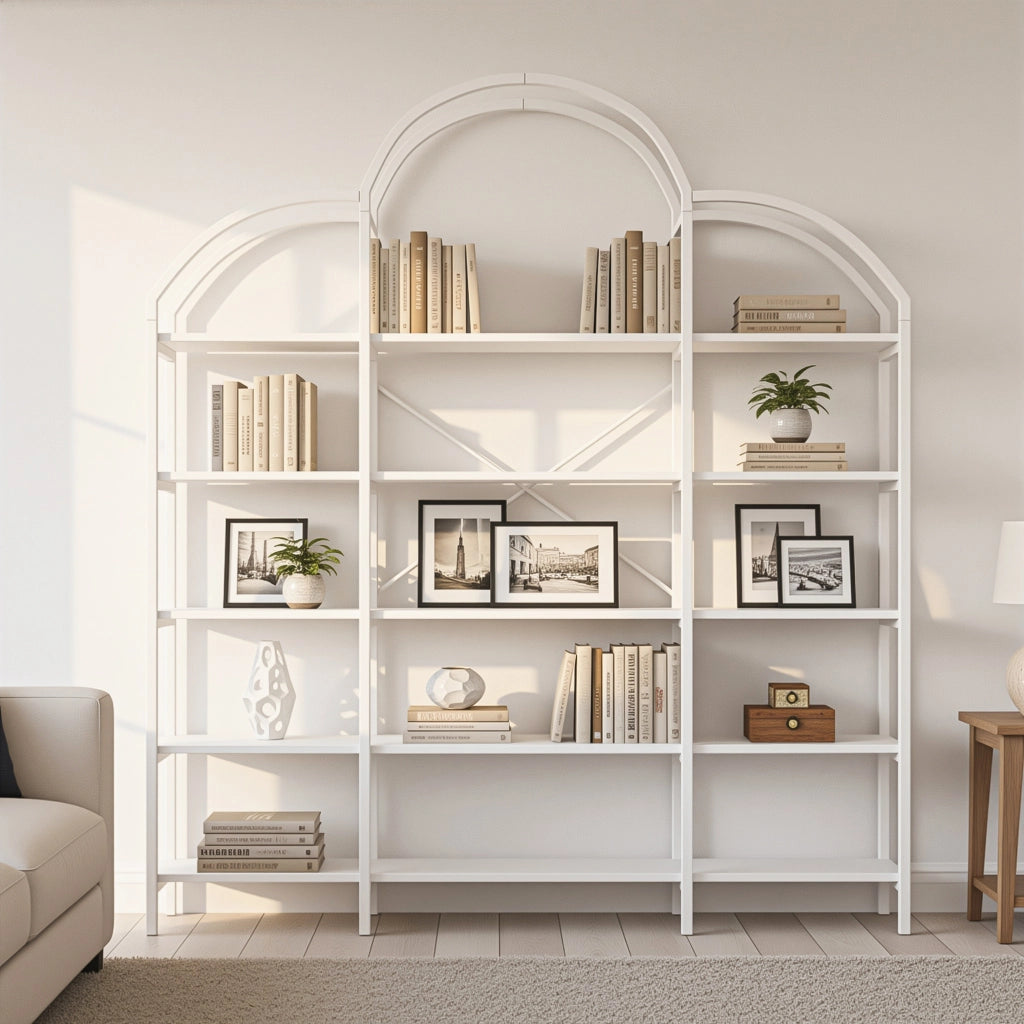 Scaffale con 5 Ripiani Contenitivi; Decorazione a Nuvola; Struttura in MDF e Metallo; Bianco; 170 × 26 × 190 cm