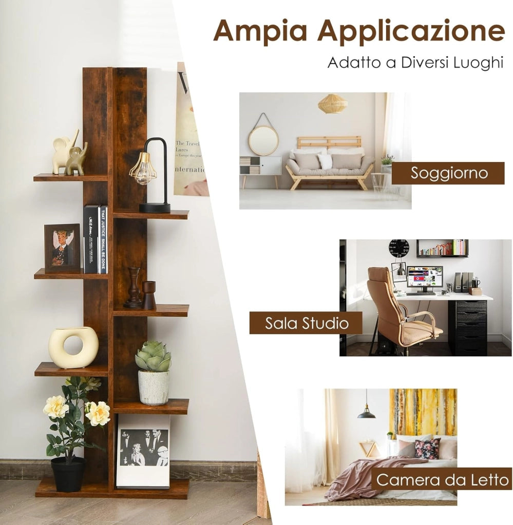 Scaffale in Legno per Libri, 6 Livelli, Libreria da Terra multiuso per Soggirno Ufficio Balcone, Ideale per per Soggirno Ufficio Balcone, 50 x 20 x 141,5 cm (Marrone)