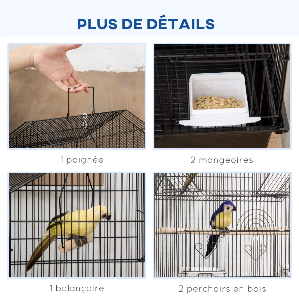 Gabbia per Uccelli Design con Mangiatoie, Trespoli e 3 Porte ¨C zephmum ¨C Nero