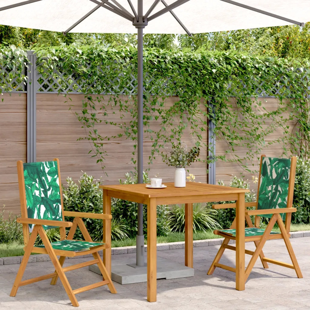 Sedie Giardino 2 pz | Sedie da Esterno Motivo Foglia Legno Massello Acacia Tessuto