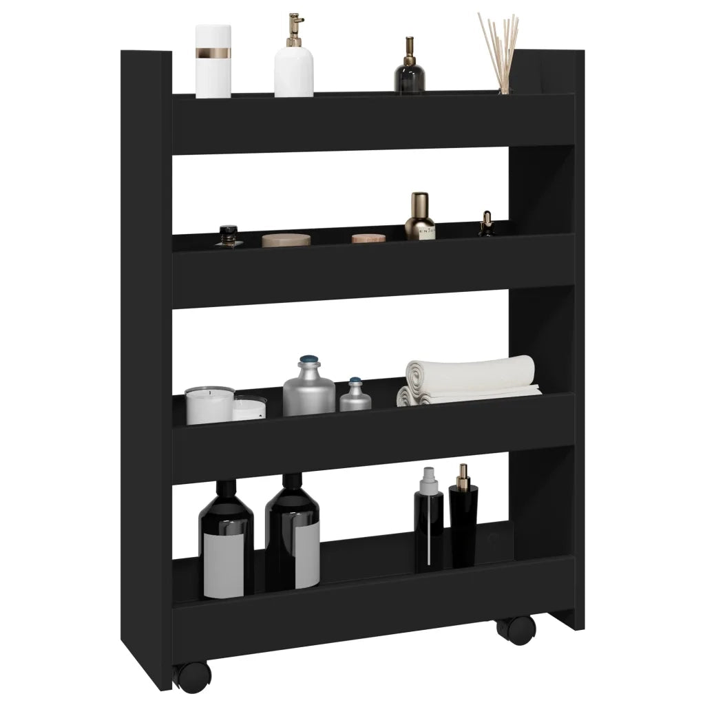 vidaXL Carrello Portaoggetti Stretto a 4 Livelli Nero in Truciolato
