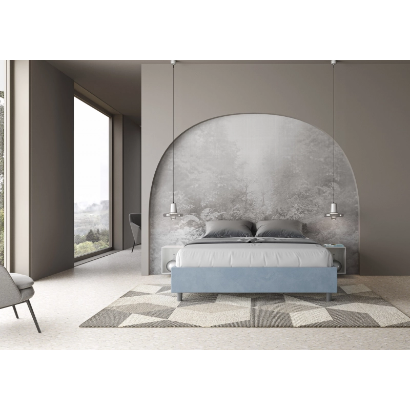 Letto Sommier imbottito Matrimoniale 160x210 cm Azelia - Senza rete,Microfibra,Azzurro