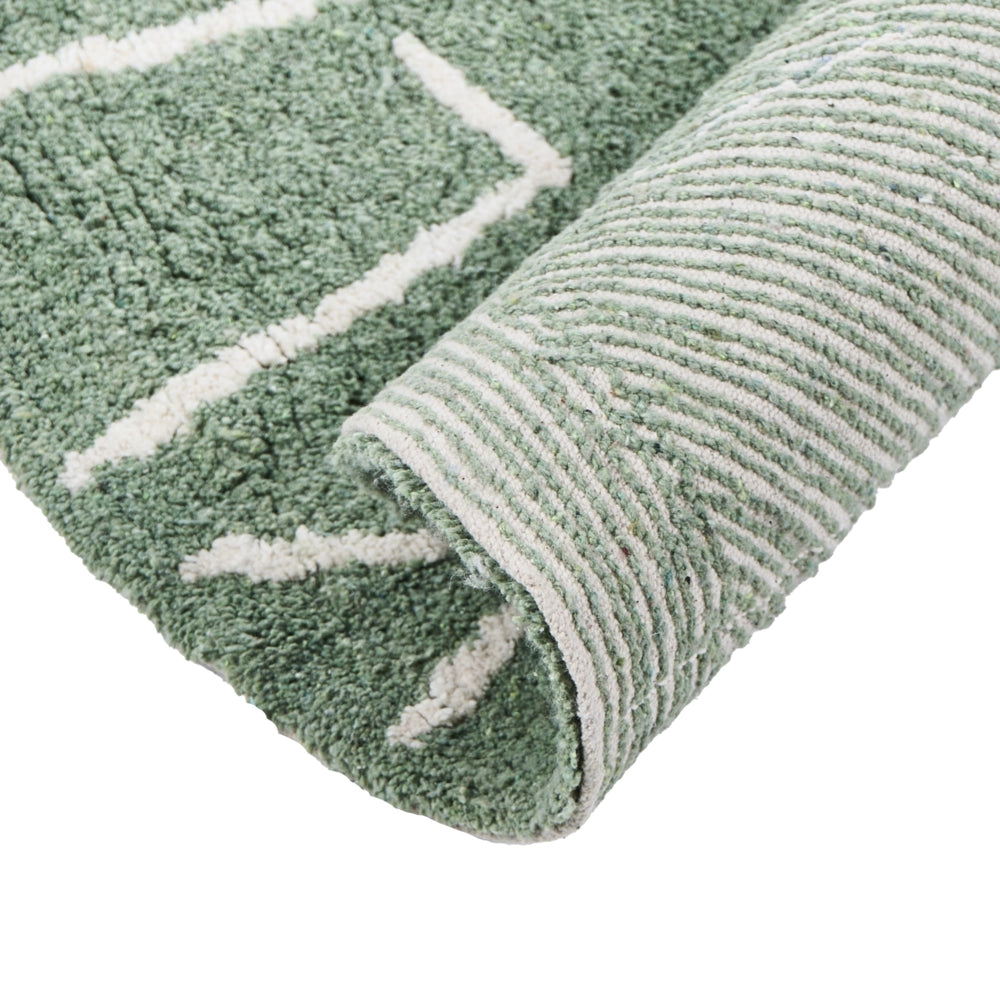 Tappeto Verde Cotone ø 120 cm Rotondo fatto a mano con alfabeto stile Boho Soggiorno Bambini Camera dei bambini