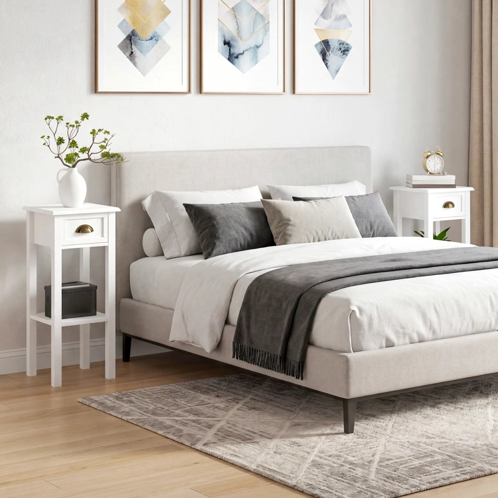 Tavolino da notte con cassetto e ripiano ¨C zephmum ¨C bianco 30x30x75