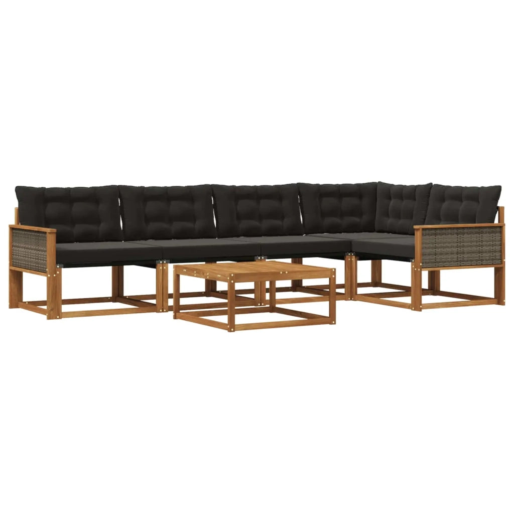 Set di divani da esterno con cuscino 6 pcs Naturale e Nero