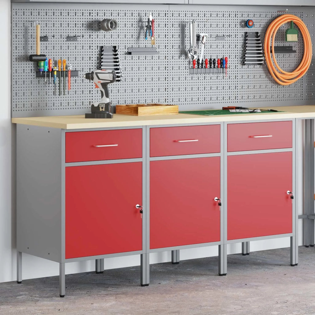 Mobile da lavoro 3 pz Rosso e Grigio 150 x 55 x 85 cm 3321367
