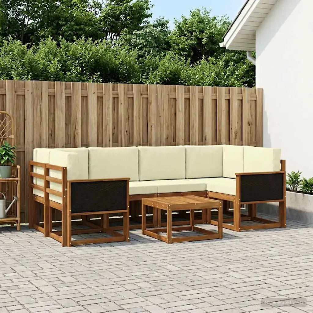 Set di divani da esterno con cuscino 5 pcs Naturale e Crema