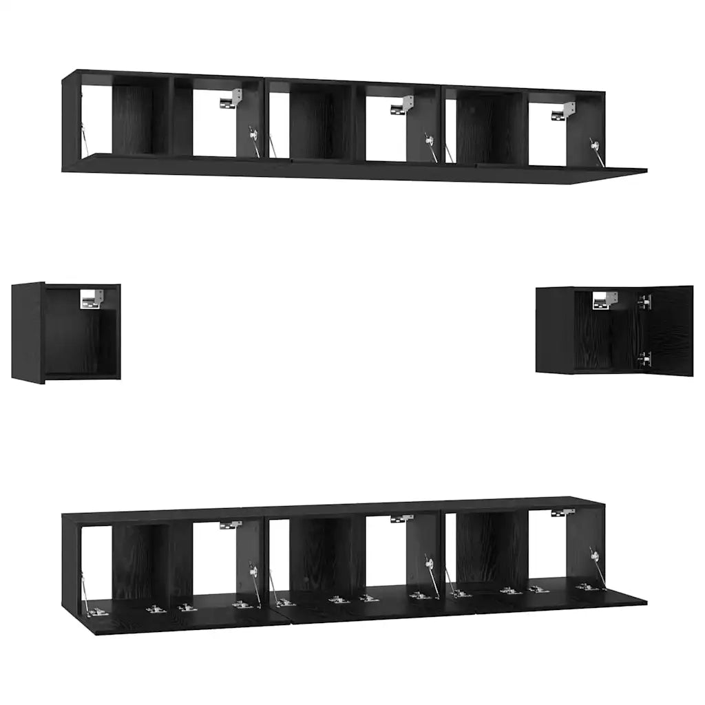 Set mobile TV 8 pz-Credenza per TV Rovere Nero Legno multistrato 537515