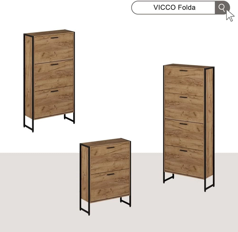 Scarpiera da ingresso Folda, Rovere Goldkraft/nero, 63 x 83 cm con 2 scomparti ribaltabili