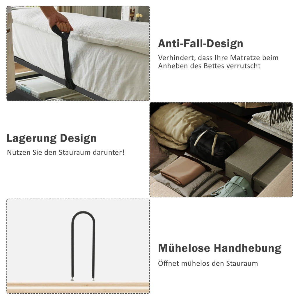 Letto matrimoniale 160x200 cm in velluto grigio con 4 cassetti; 2 comodini; luci lettura e USB