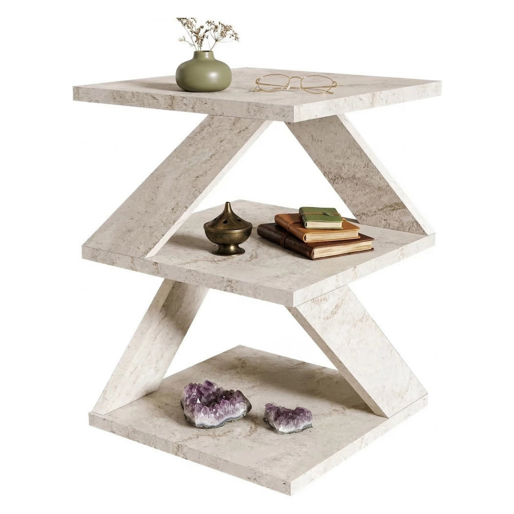 Dovera, Tavolino da Salotto 2 Vani, 30x30x54h cm Bianco Marmo
