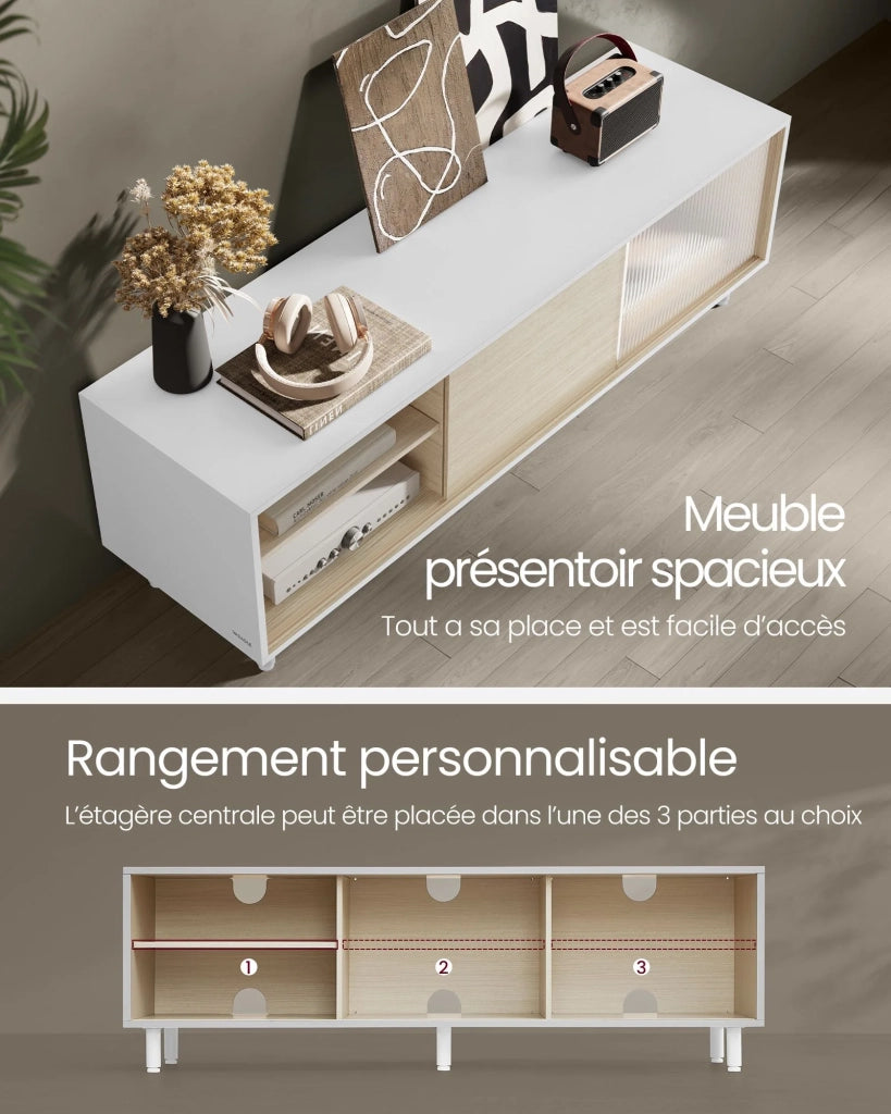 Mobile porta TV per TV fino a 60 pollici moderno mobile in vetro scanalato per soggiorno 140 x 39 x 45 cm beige 12_0006566