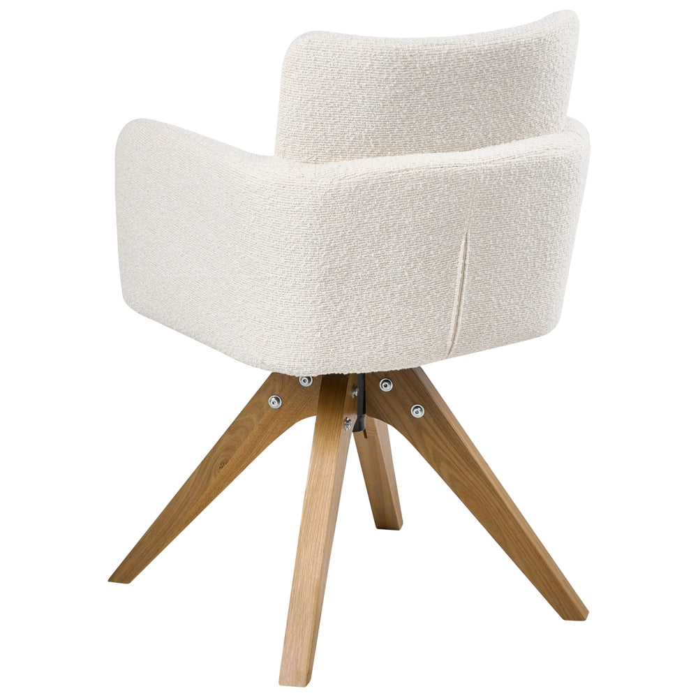Set di 2 sedie da pranzo girevoli Boucle Rivestimento in tessuto bianco sporco Base con gambe in legno girevoli in metallo