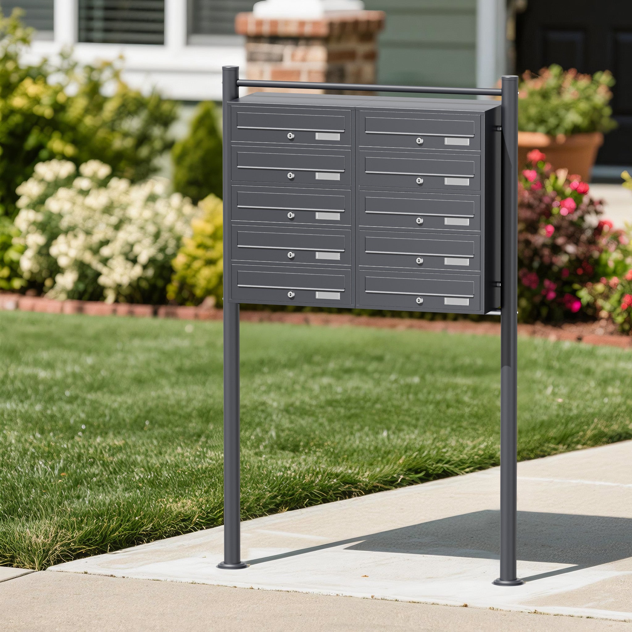 Cassetta postale condominiale autoportante, 10 posti, antracite, 945 x 270 x 1500 mm, 2 moduli