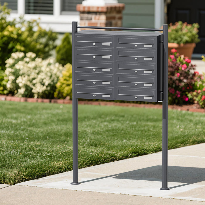 Cassetta postale condominiale autoportante, 10 posti, antracite, 945 x 270 x 1500 mm, 2 moduli