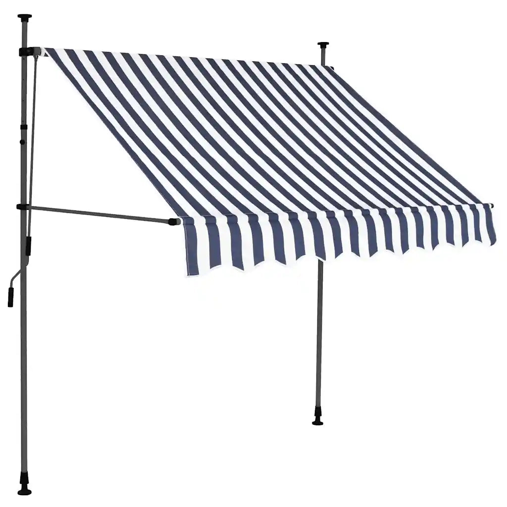Tenda da Sole Retrattile Manuale con LED-Tenda parasole per Patio 200 cm Blu e Bianca