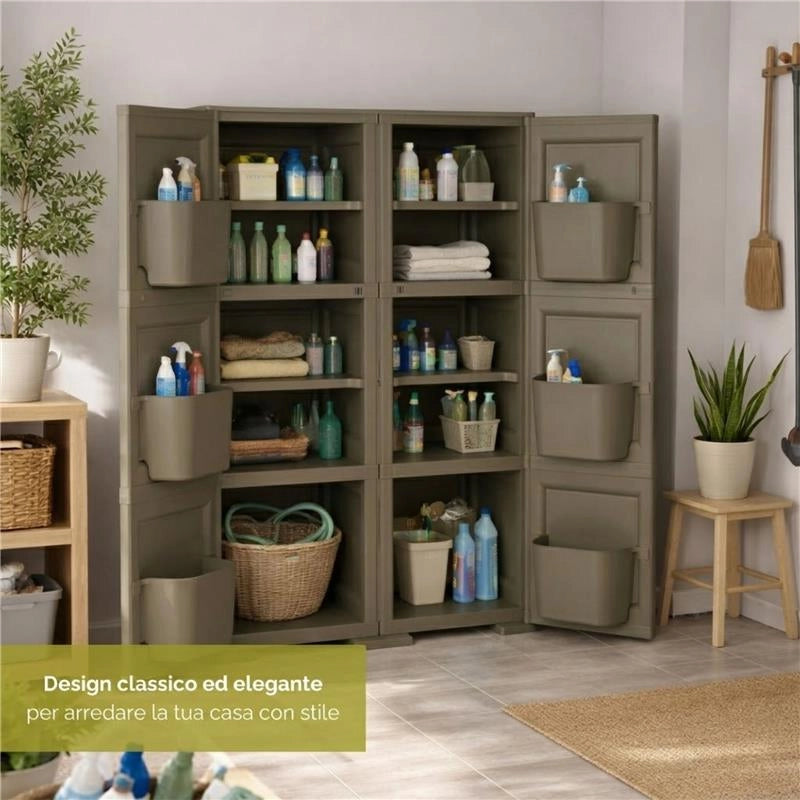MOBILE MULTIUSO 2 ANTE WENGÉ 79X43X125 CM CON 3 MODULI E 6 TASCHE LATERALI – CONTENITORE VERTICALE SALVASPAZIO PER ORGANIZZAZIONE CASA