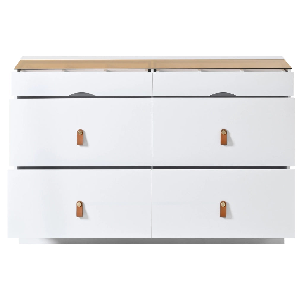 Cassettiera con 6 Cassetti e Ante in Vetro ¨C MINIMAL ¨C Bianco, 120x40x78 cm