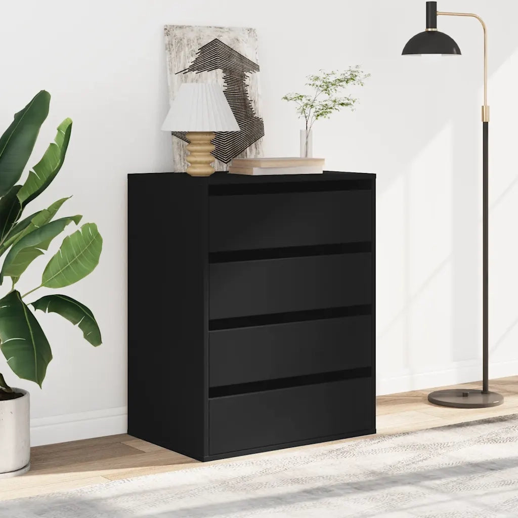 Cassettiera Angolare Nera 60x41x76 cm in Legno Multistrato