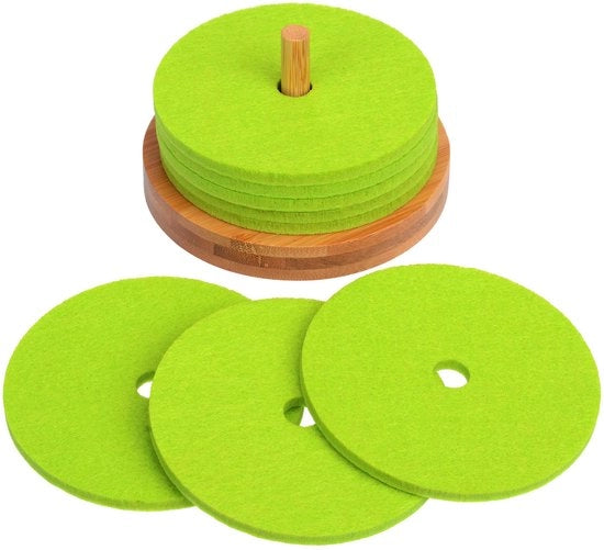 Onderzetters per vetro, velluto, sottopanchine per vetro, set da 8 incluso supporto in bambù, rotondi - per bicchieri, tazze, sottopanchine per tavolo, sottopanchine per bicchieri, verde