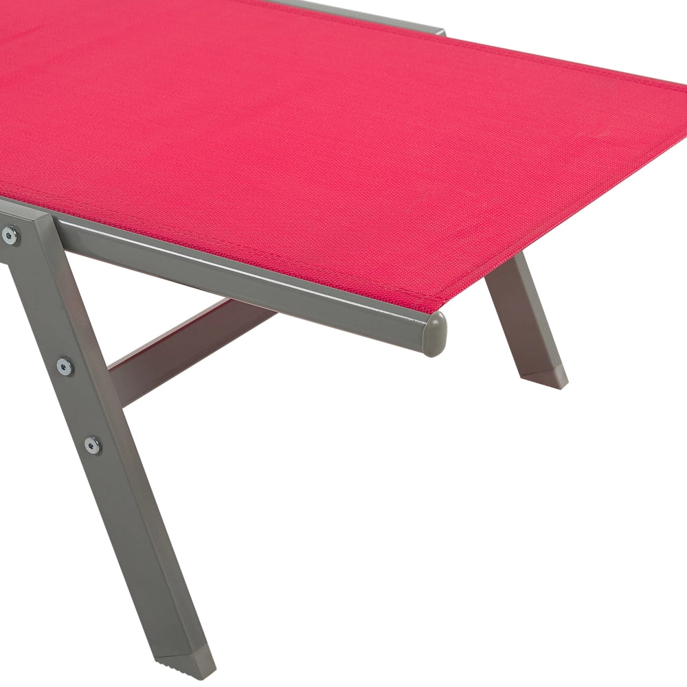 Lettino Prendisole Rosso Nero Struttura in Acciaio Tessuto Schienale Regolabile con Ruote Design Moderno