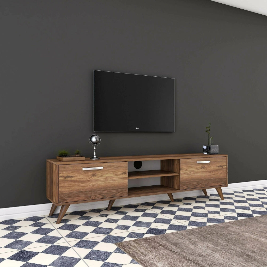 Mobile porta TV Avir, Credenza da soggiorno, Armadio basso per TV, Base parete attrezzata, 180x35h49 cm, Noce