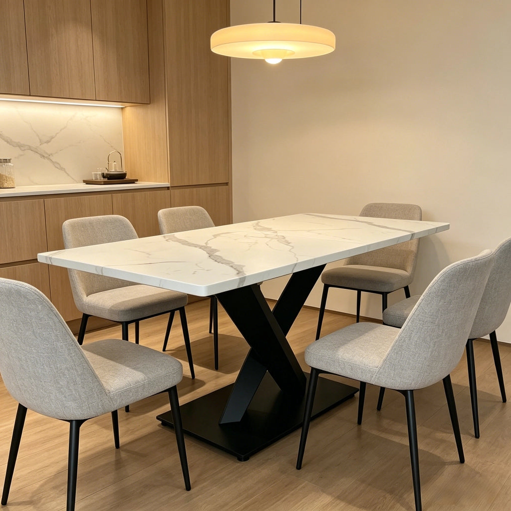 Tavolo da pranzo per 6 persone in MDF e metallo, stile farmhouse, per cucina e soggiorno, bianco e nero, 160 × 80 × 75 cm