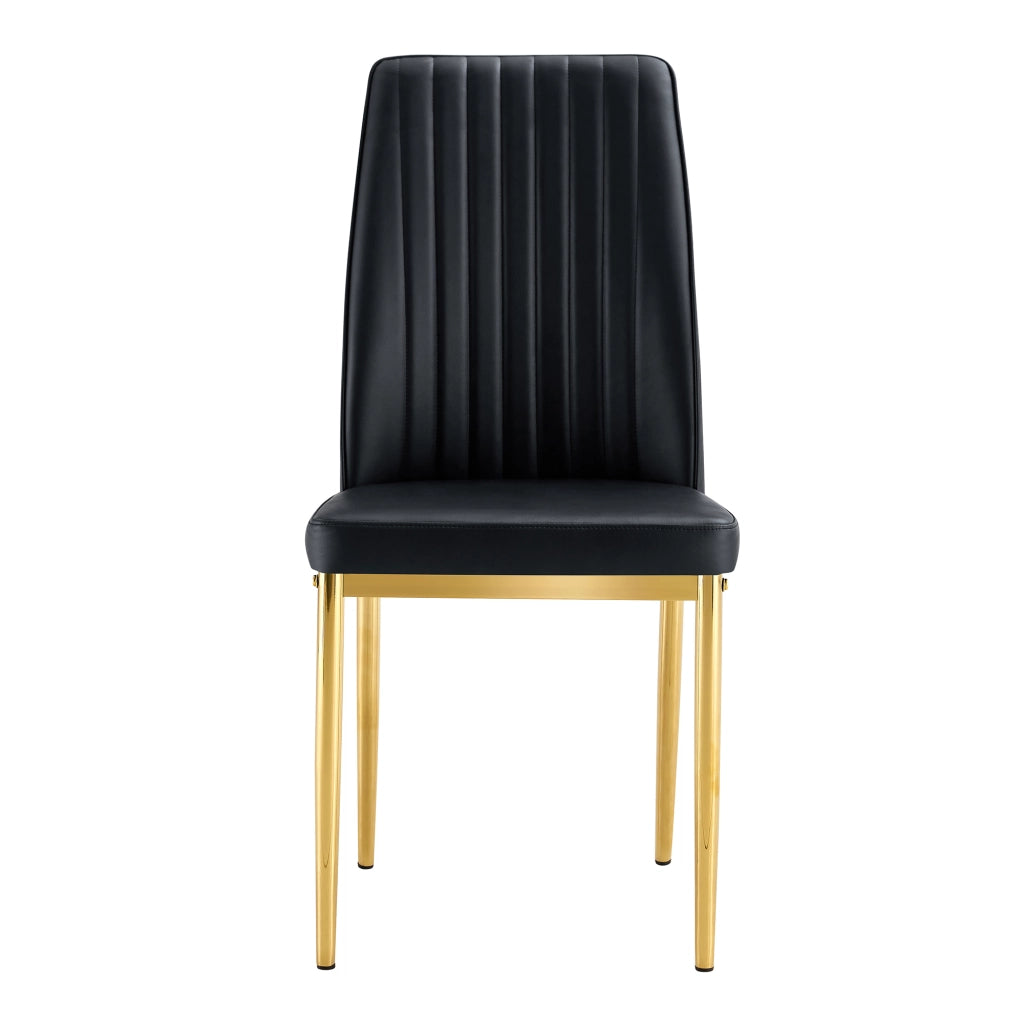 Sedia da pranzo Set di 4 con schienale ergonomico, in PU e metallo, Nero e Oro