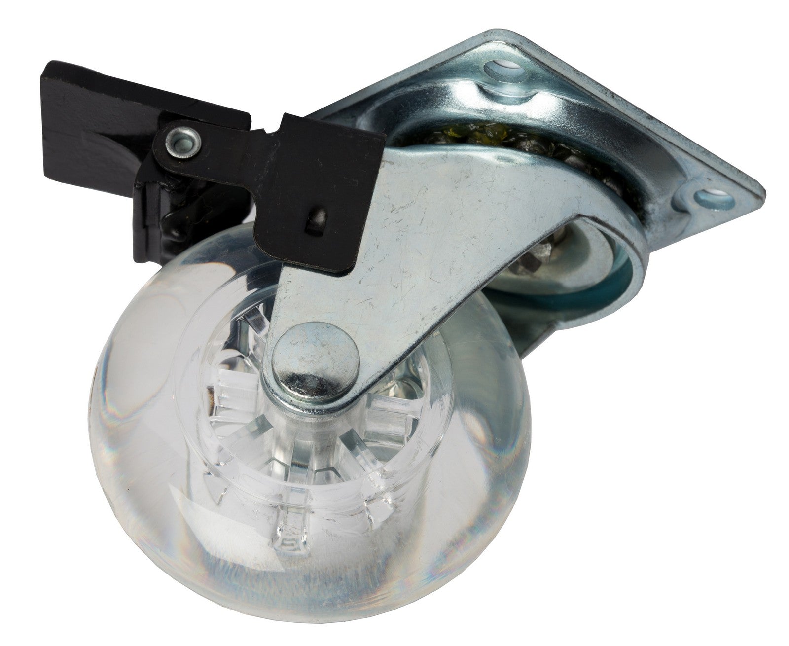 ruota x mobili trasparente diametro 50 mm con piastra+freno cod:ferx.93780