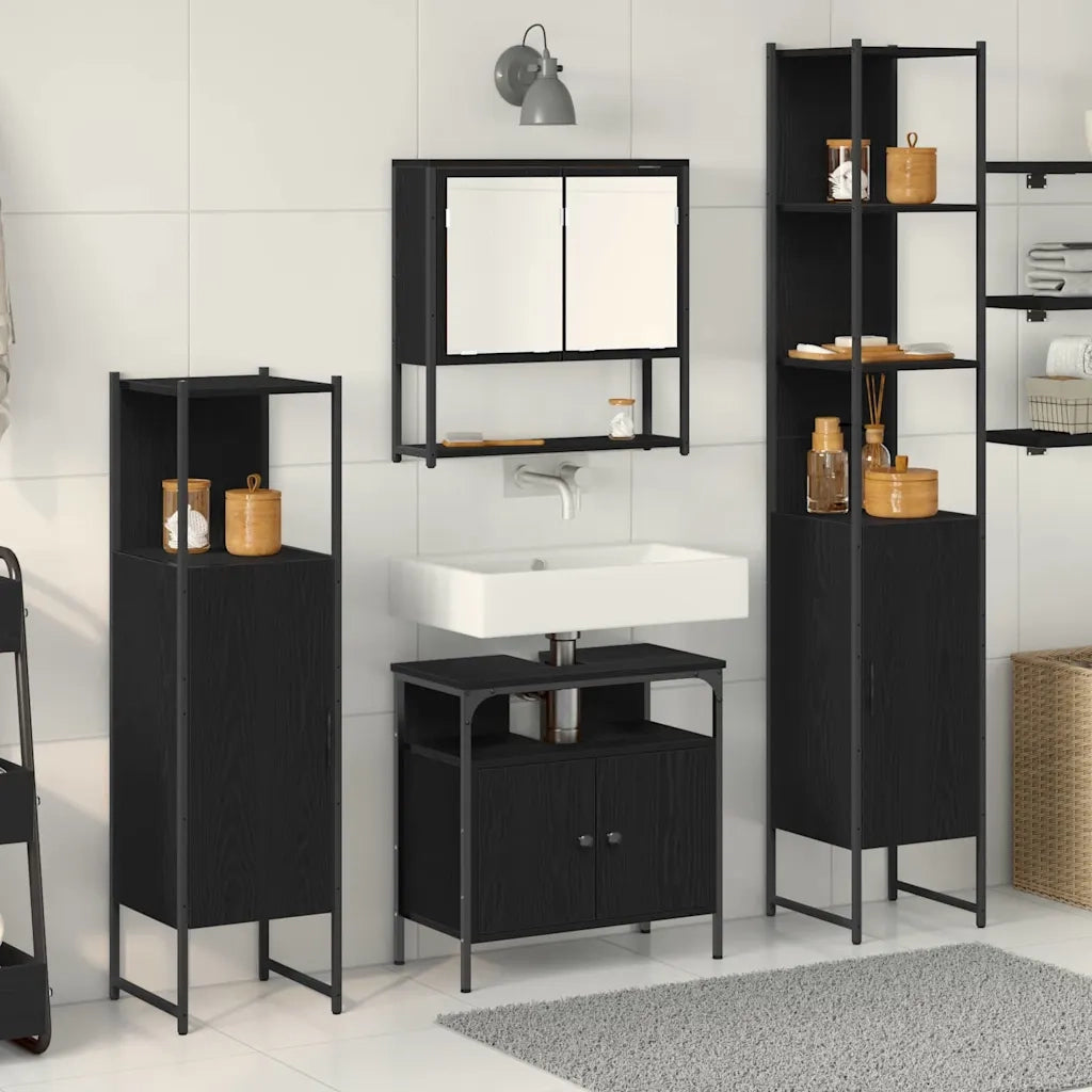 Set di mobili per il bagno 4 pcs Rovere Nero Legno multistrato 3334408