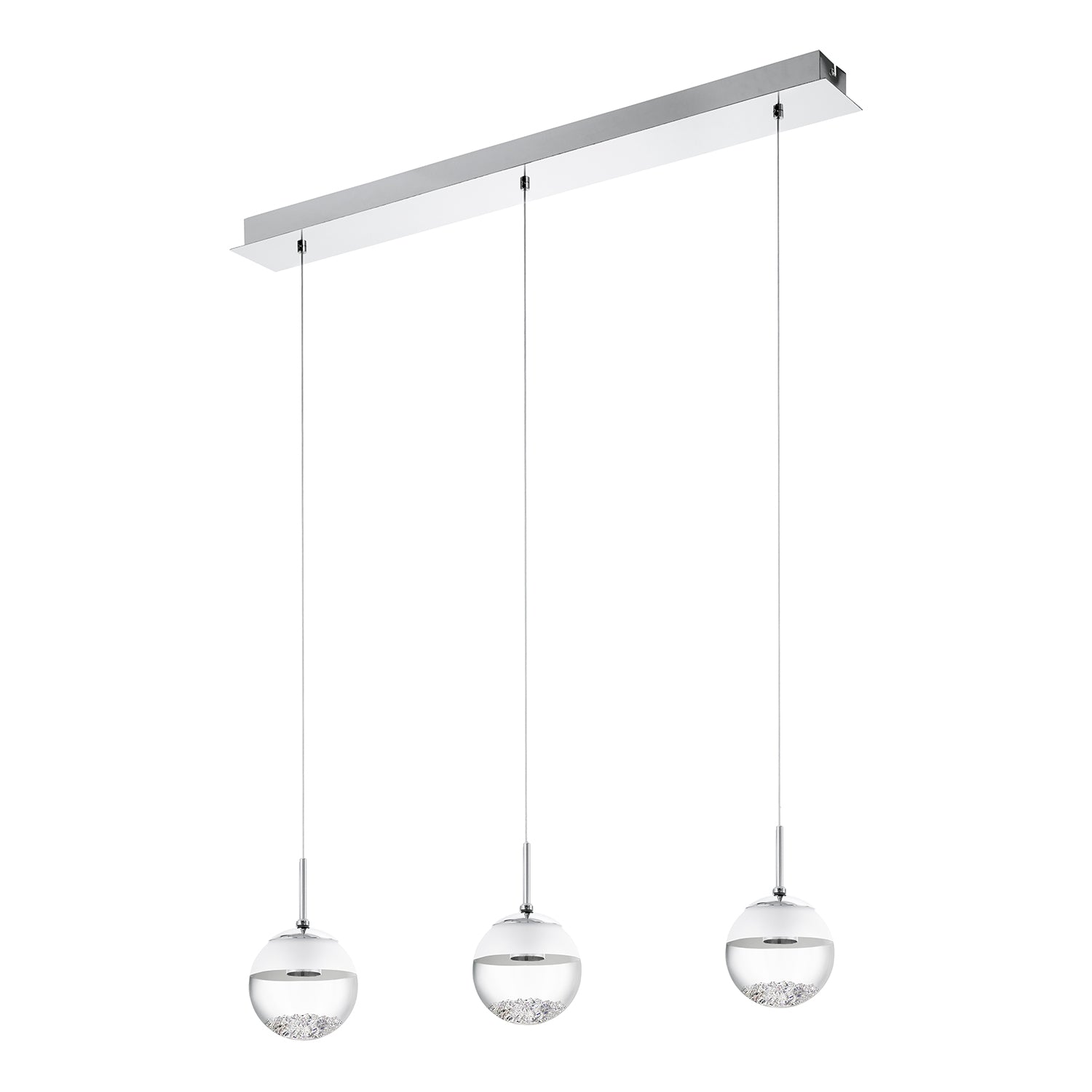 Lampadario Contemporaneo Montefio 1 Acciaio Cromo Vetro 3 Luci Led 5W