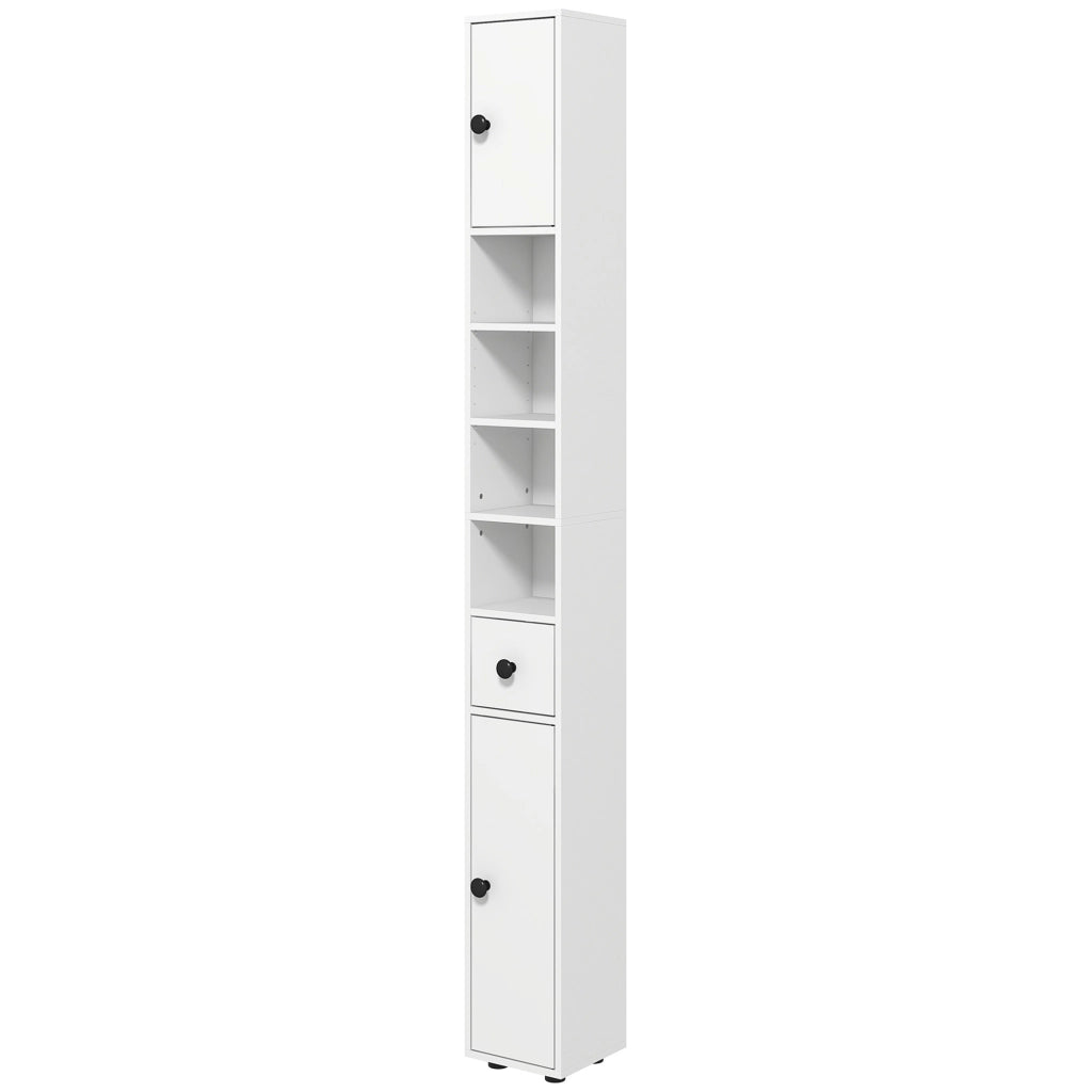 Mobile Bagno Colonna con Cassetto, Armadietti e Ripiani ¨C Minimal ¨C Legno Bianco 20x20x180 cm