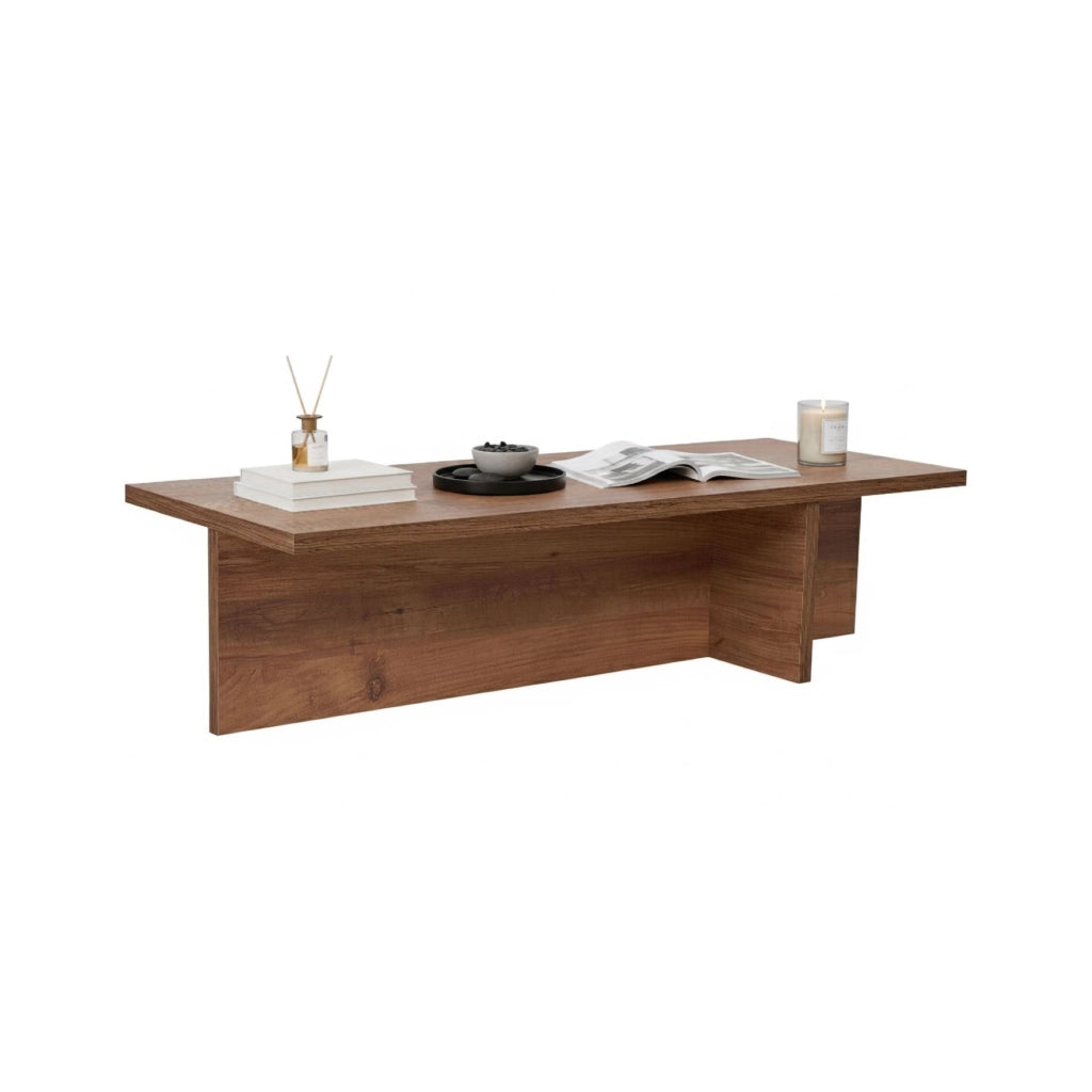Marmorito, Tavolino da Salotto Forma Rettangolare, 120x45x30h cm Marrone Rovere Nodi