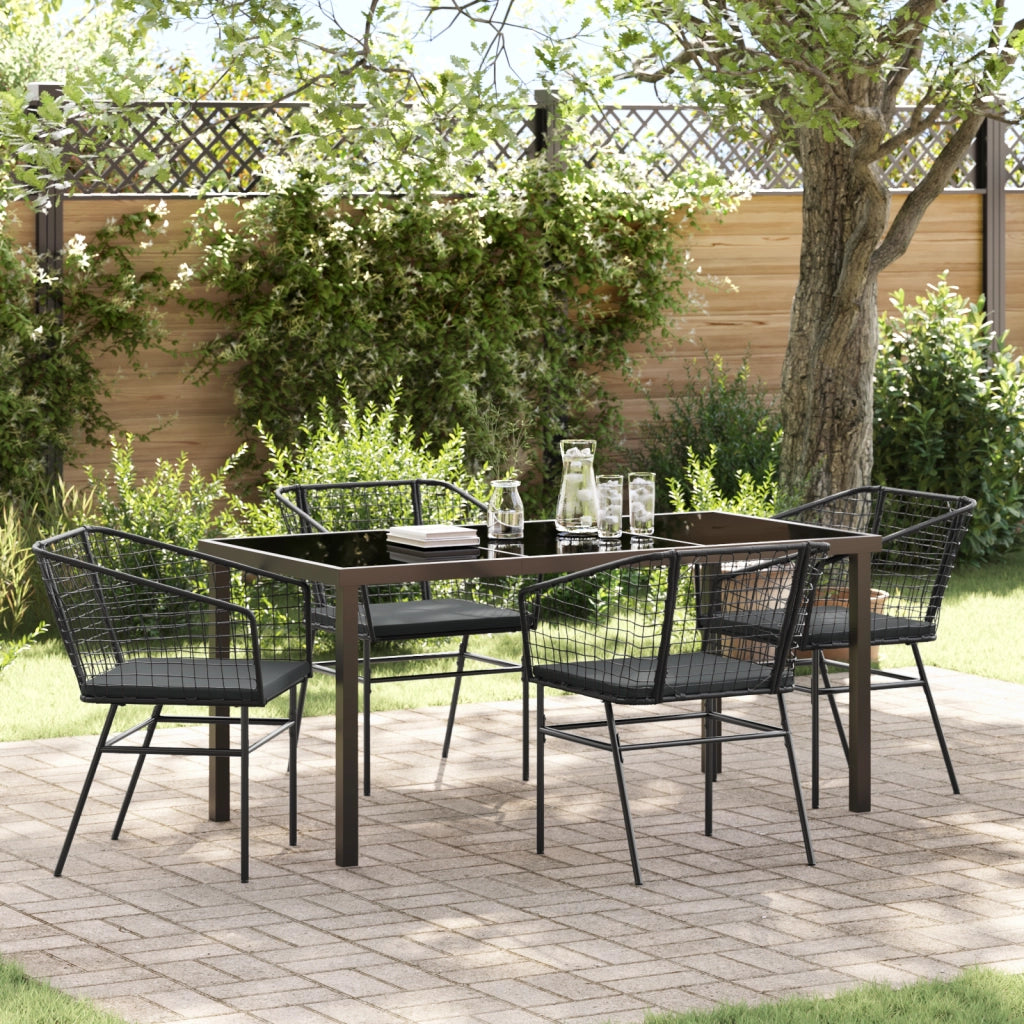 Set da pranzo da giardino 5 pezzi con cuscini in polyrattan nero