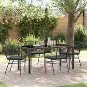 Set da pranzo da giardino 5 pezzi con cuscini in polyrattan nero